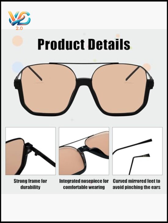 Retro Oversized Aviator Sunglasses Square Semi Rimless Trendy Shades main image 6